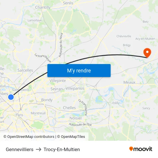 Gennevilliers to Trocy-En-Multien map