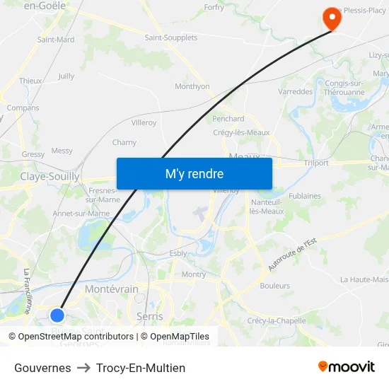 Gouvernes to Trocy-En-Multien map