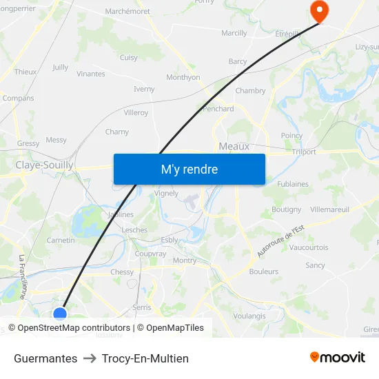 Guermantes to Trocy-En-Multien map