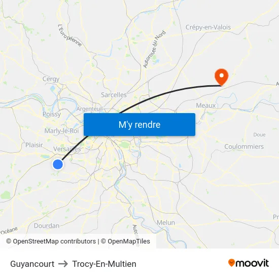 Guyancourt to Trocy-En-Multien map