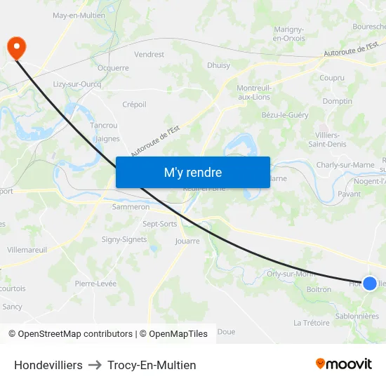 Hondevilliers to Trocy-En-Multien map