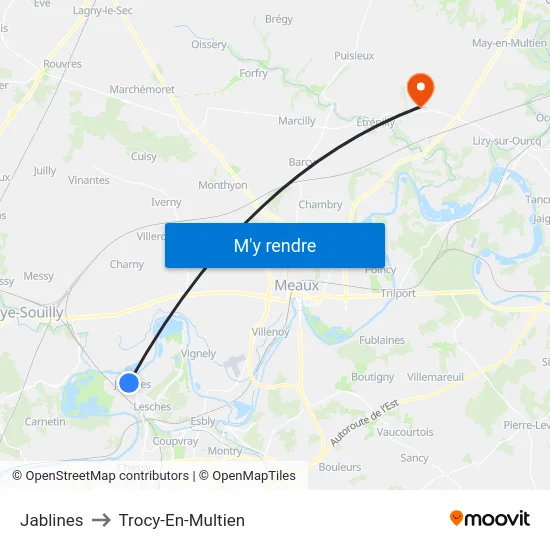 Jablines to Trocy-En-Multien map