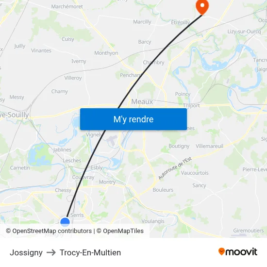 Jossigny to Trocy-En-Multien map
