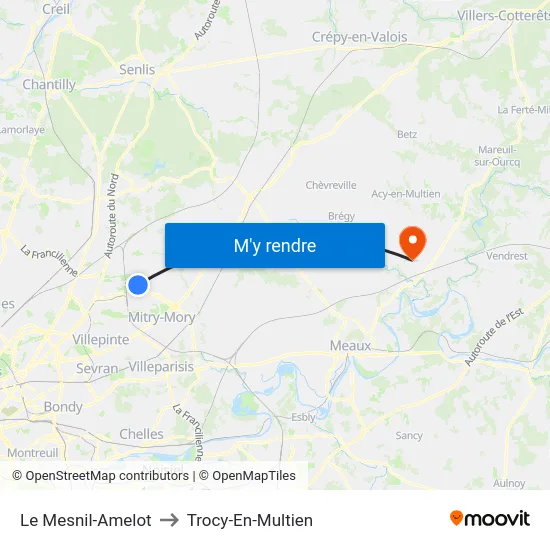 Le Mesnil-Amelot to Trocy-En-Multien map