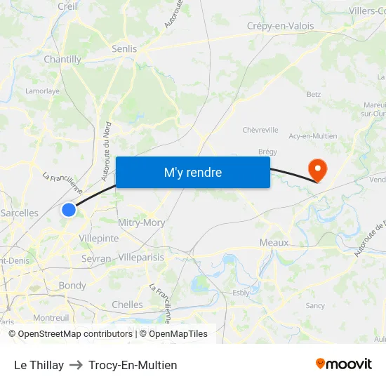 Le Thillay to Trocy-En-Multien map