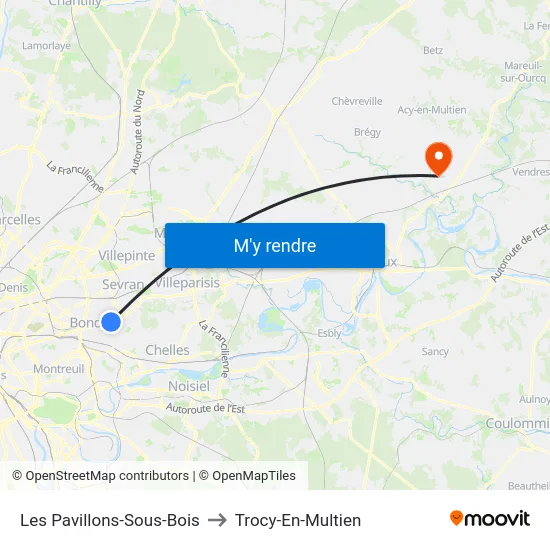 Les Pavillons-Sous-Bois to Trocy-En-Multien map