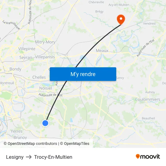 Lesigny to Trocy-En-Multien map
