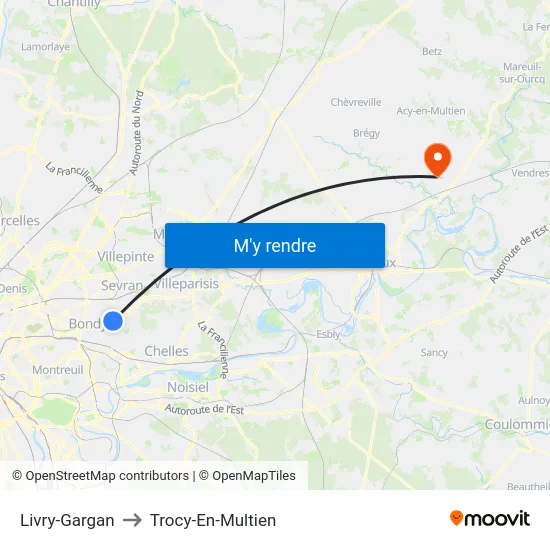 Livry-Gargan to Trocy-En-Multien map
