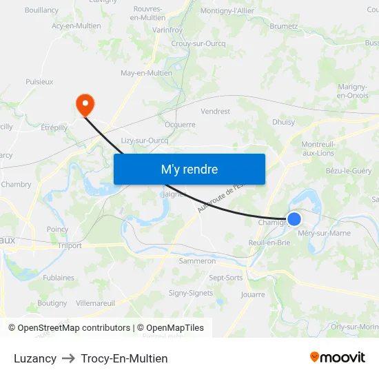 Luzancy to Trocy-En-Multien map