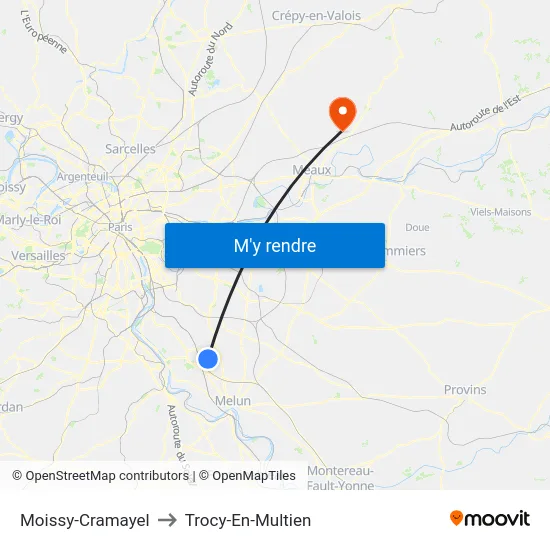 Moissy-Cramayel to Trocy-En-Multien map