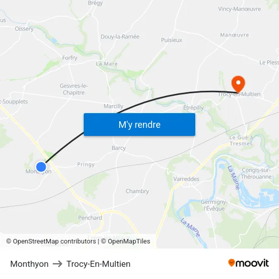 Monthyon to Trocy-En-Multien map