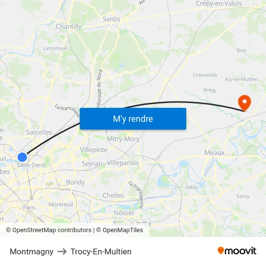 Montmagny to Trocy-En-Multien map