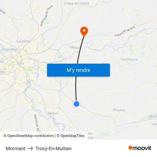 Mormant to Trocy-En-Multien map