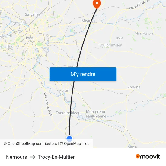 Nemours to Trocy-En-Multien map
