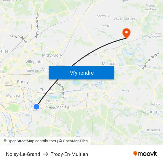 Noisy-Le-Grand to Trocy-En-Multien map