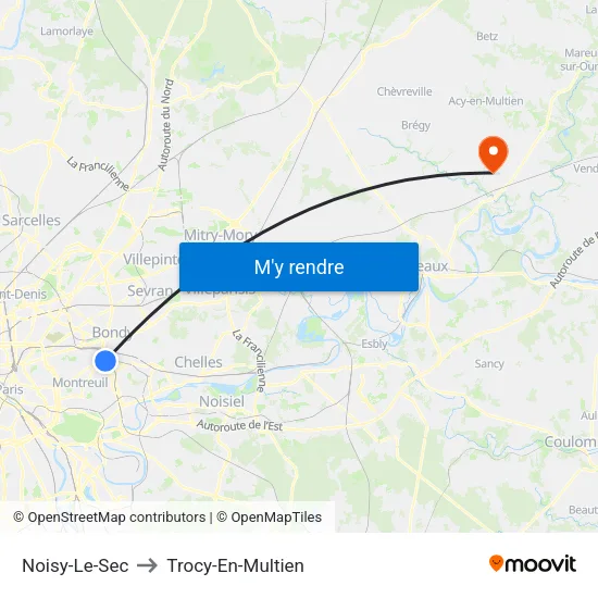 Noisy-Le-Sec to Trocy-En-Multien map