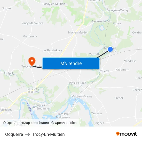 Ocquerre to Trocy-En-Multien map