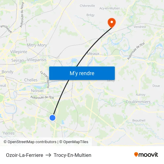 Ozoir-La-Ferriere to Trocy-En-Multien map