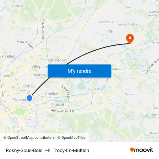Rosny-Sous-Bois to Trocy-En-Multien map