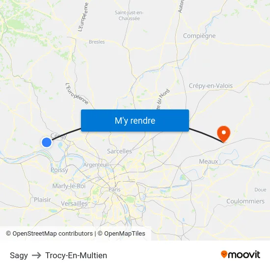 Sagy to Trocy-En-Multien map