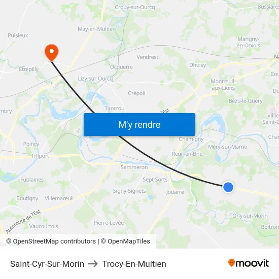 Saint-Cyr-Sur-Morin to Trocy-En-Multien map