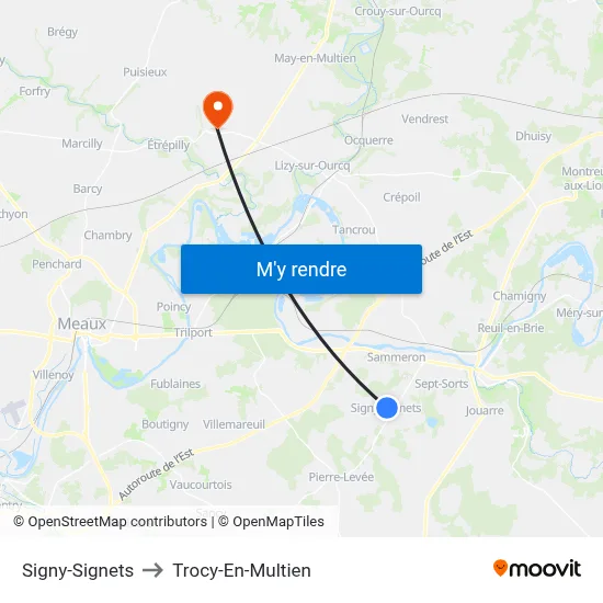 Signy-Signets to Trocy-En-Multien map