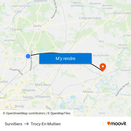 Survilliers to Trocy-En-Multien map