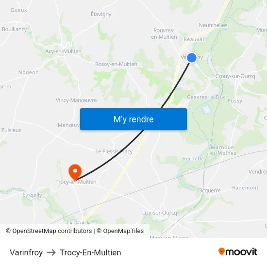 Varinfroy to Trocy-En-Multien map