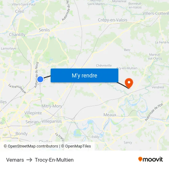 Vemars to Trocy-En-Multien map