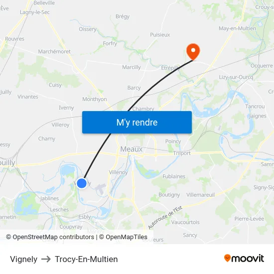 Vignely to Trocy-En-Multien map
