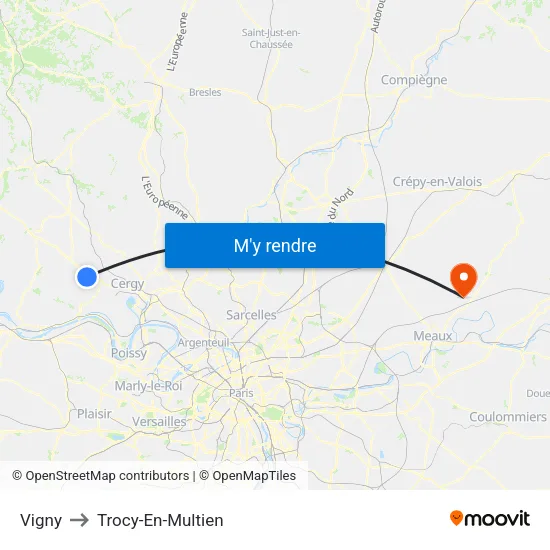 Vigny to Trocy-En-Multien map