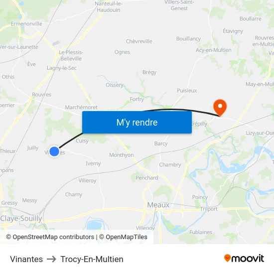 Vinantes to Trocy-En-Multien map