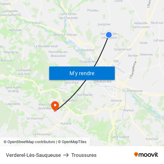 Verderel-Lès-Sauqueuse to Troussures map