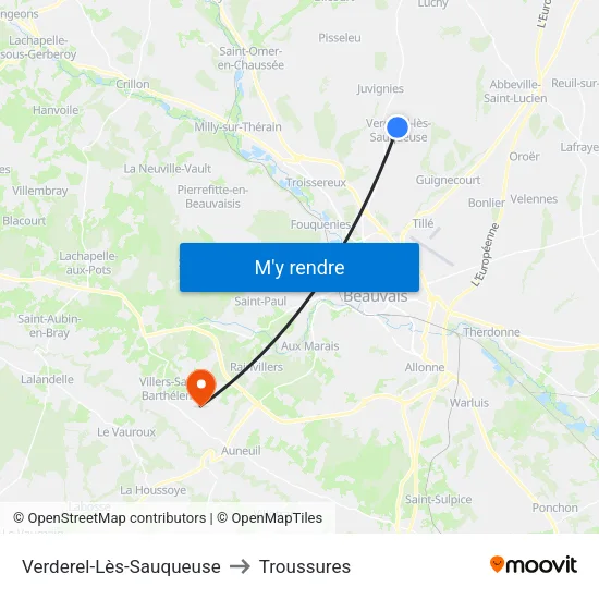 Verderel-Lès-Sauqueuse to Troussures map