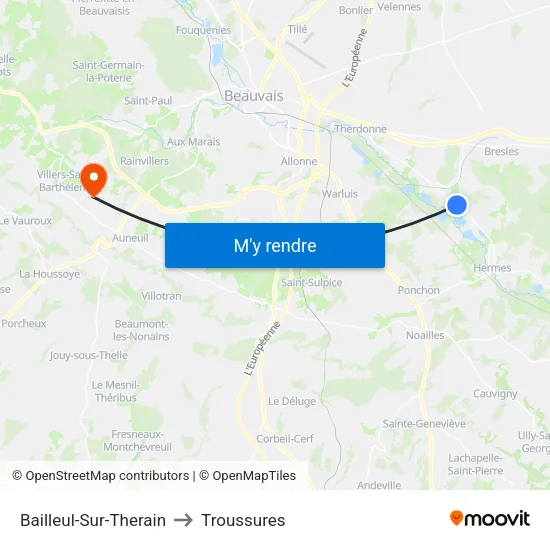 Bailleul-Sur-Therain to Troussures map