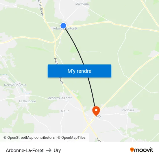 Arbonne-La-Foret to Ury map