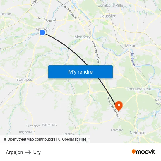 Arpajon to Ury map