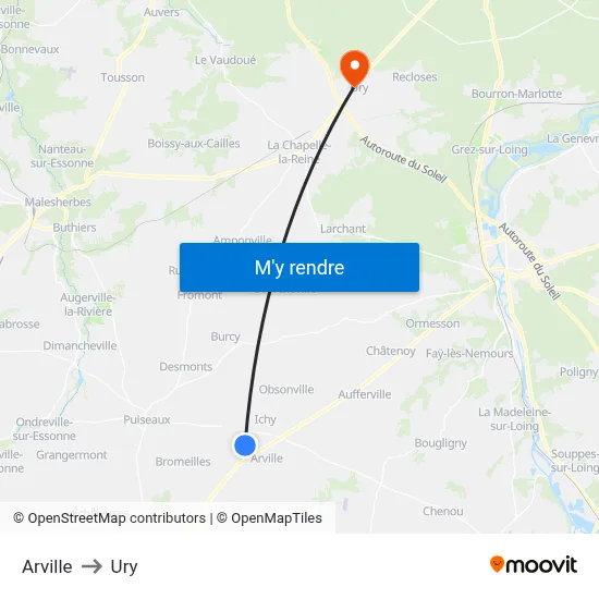 Arville to Ury map