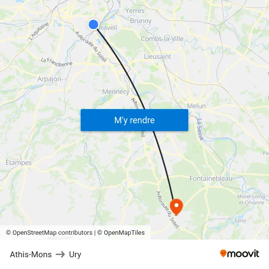 Athis-Mons to Ury map