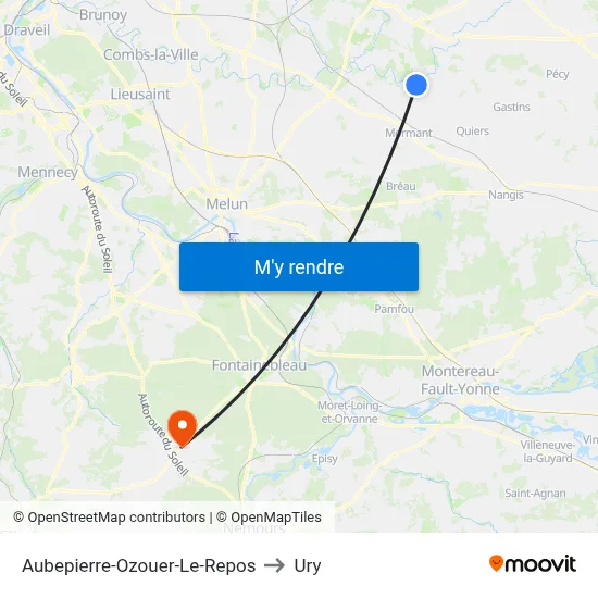 Aubepierre-Ozouer-Le-Repos to Ury map