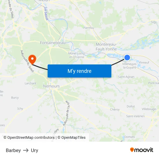 Barbey to Ury map