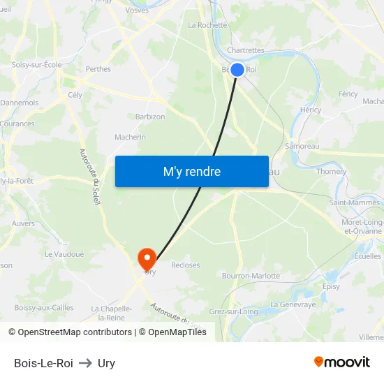 Bois-Le-Roi to Ury map