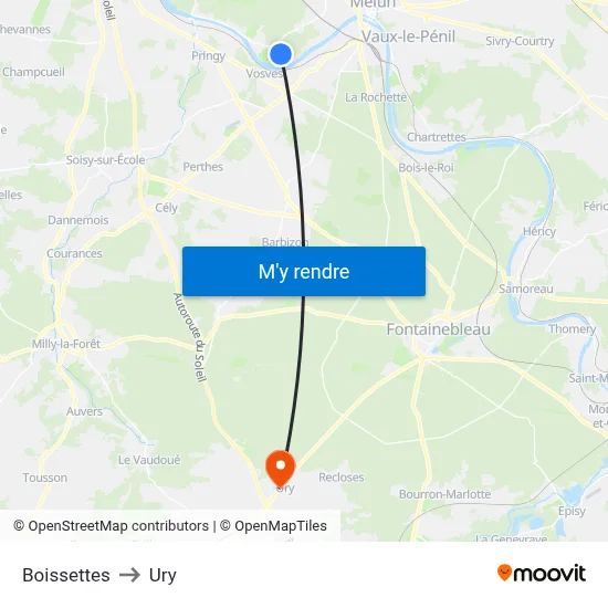Boissettes to Ury map