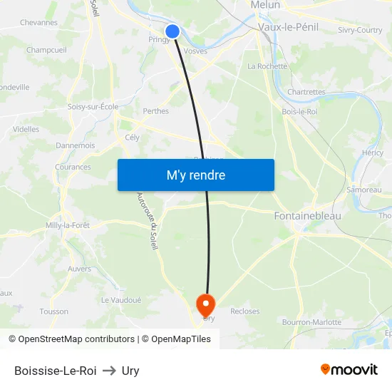 Boissise-Le-Roi to Ury map