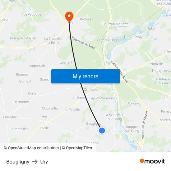 Bougligny to Ury map