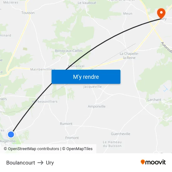 Boulancourt to Ury map