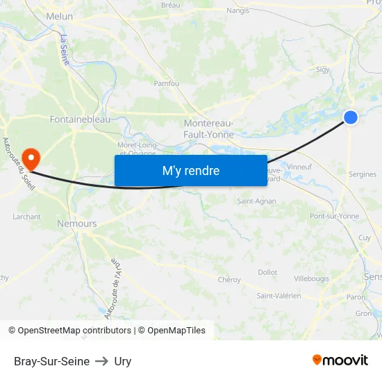 Bray-Sur-Seine to Ury map