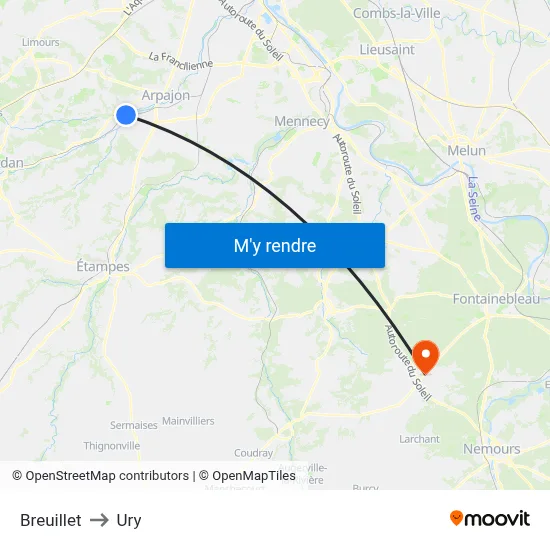 Breuillet to Ury map