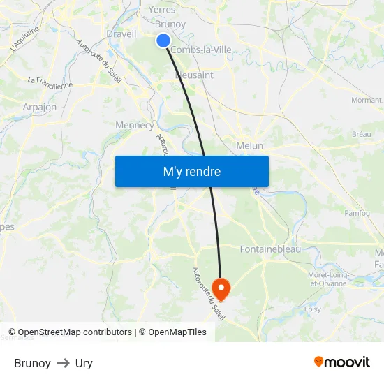 Brunoy to Ury map