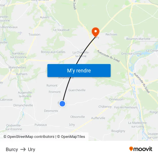 Burcy to Ury map